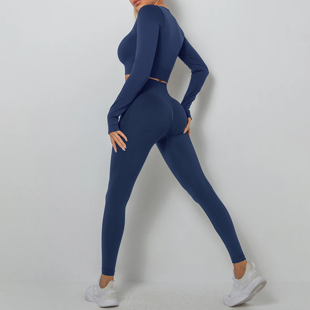 Domantas无缝瑜伽服套装吸汗蜜桃臀高腰健身裤女紧身长袖运动套装