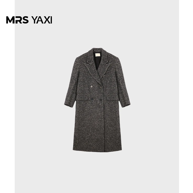 Mrsyaxi雪花灰中长款毛呢大衣YX102705