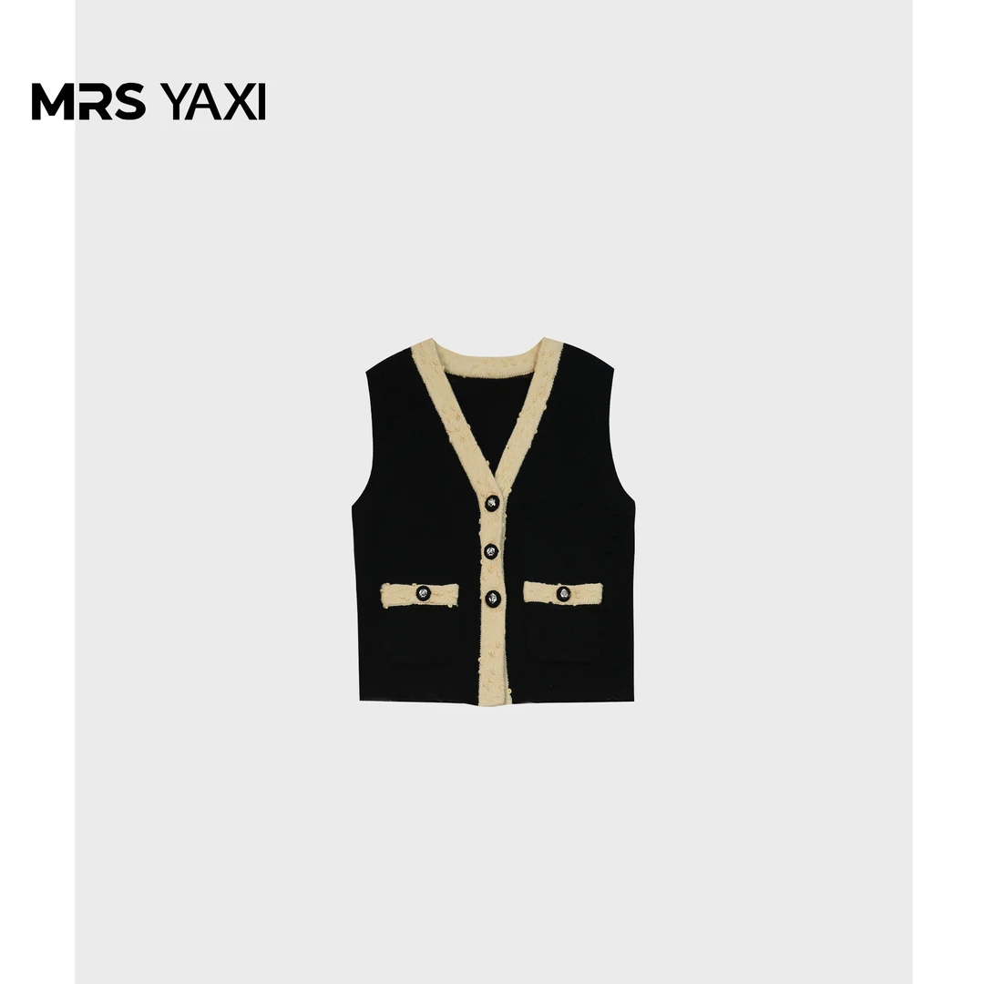 Mrsyaxi撞色纯羊毛小香风马甲YX4112703