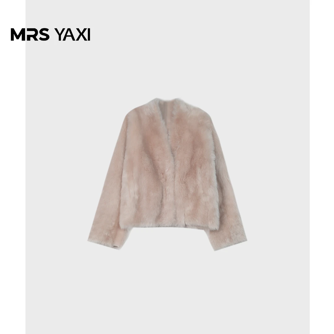 Mrsyaxi澳洲进口冰粉色羊皮毛一体短外套YX4120408