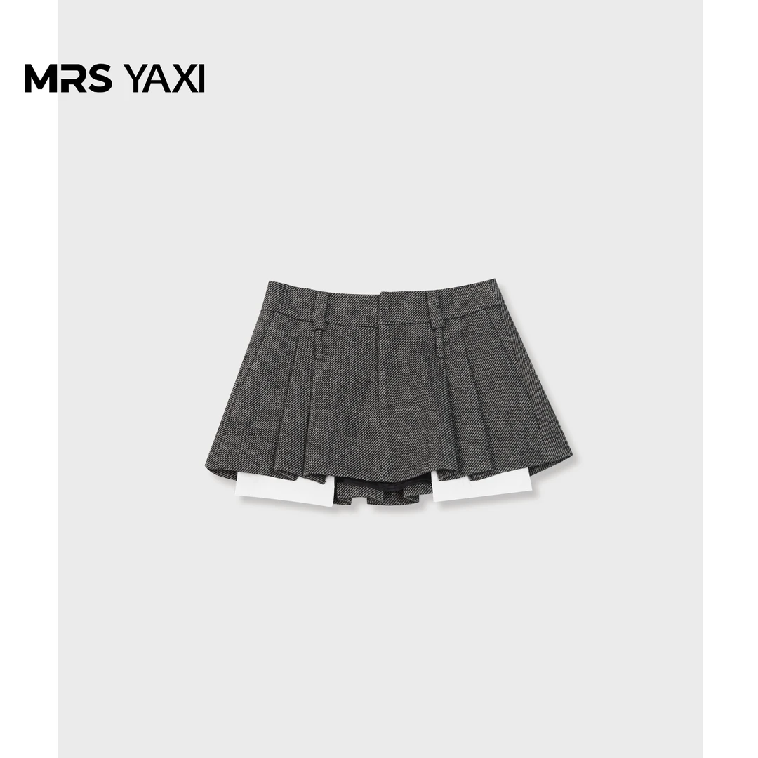 Mrsyaxi高级感轻奢羊毛低腰半身裙百褶裙YX4111101