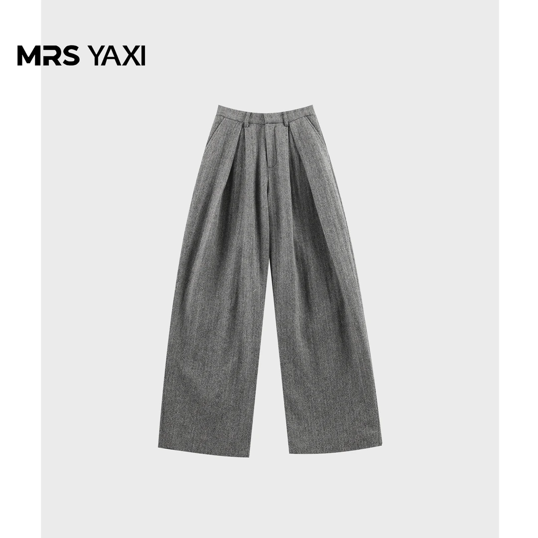 Mrsyaxi人字纹毛呢阔腿裤YX4080208
