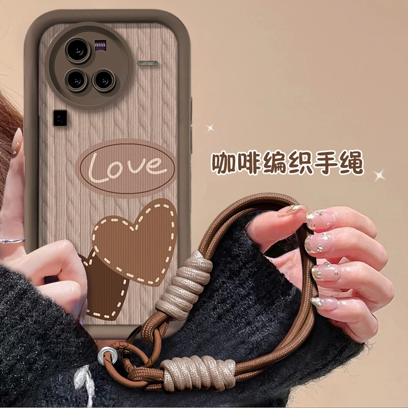 适用于【VIVO】X80棕色双爱心时尚天眼阶梯防摔创意手机壳