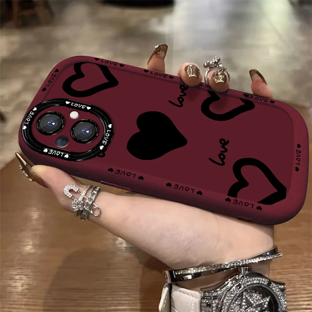 适用于【OPPO】A96黑色心心创意简约个性潮流防摔手机壳