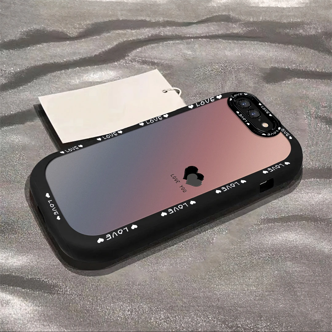 适用于【苹果】7Plus/8Plus渐变黑色爱心简约创意网红硅胶泡芙壳