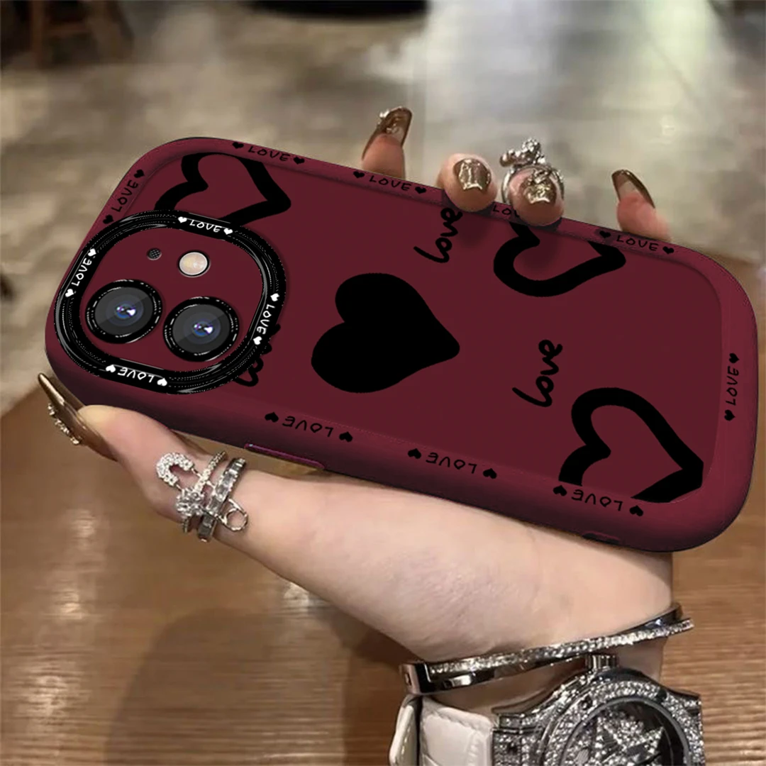 适用于【苹果】12Mini黑色心心创意简约个性潮流防摔手机壳