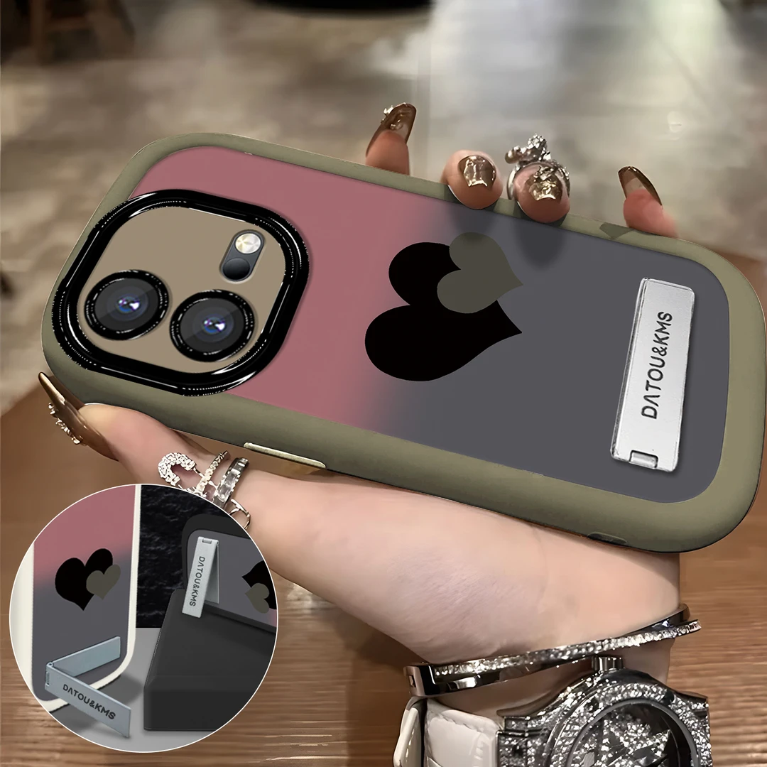 适用于【VIVO】IQOONEO8/Pro新款渐变黑粉双爱心女款防摔手机壳