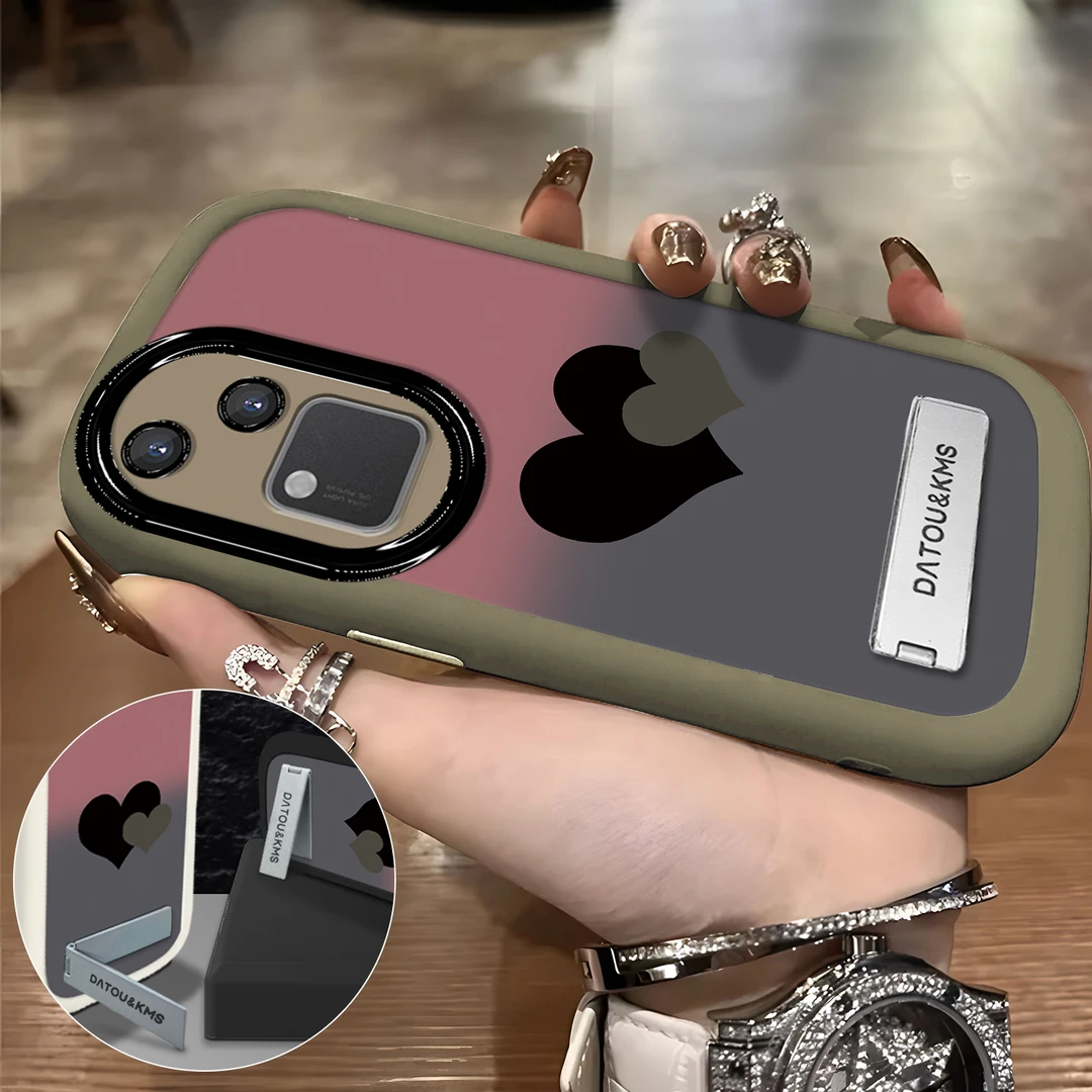 适用于【VIVO】S18新款渐变黑粉双爱心女款防摔手机壳