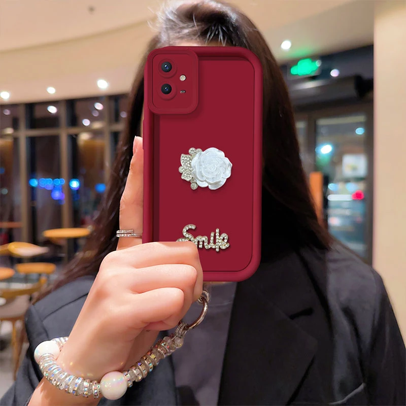 适用于【VIVO】Y33S白色花朵简约风网红女款全包手机壳