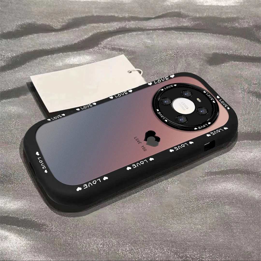 适用于【华为】Mate40/E渐变黑色爱心简约创意网红全包硅胶泡芙壳