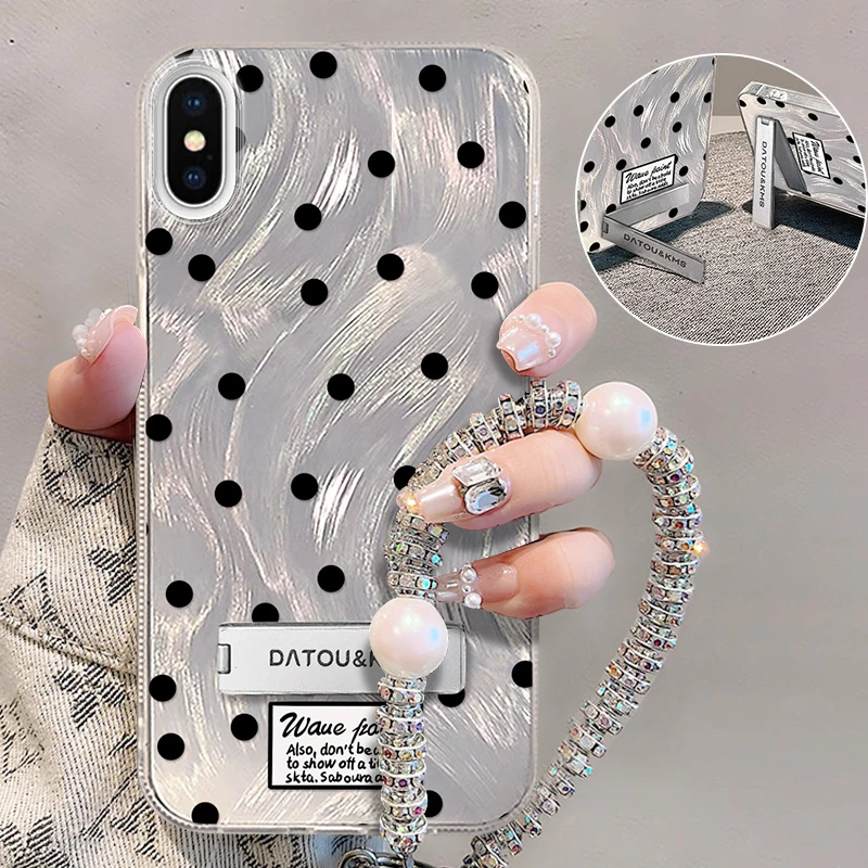 适用于【苹果】X/XS新款黑色波点高级感时尚个性女款羽纱壳