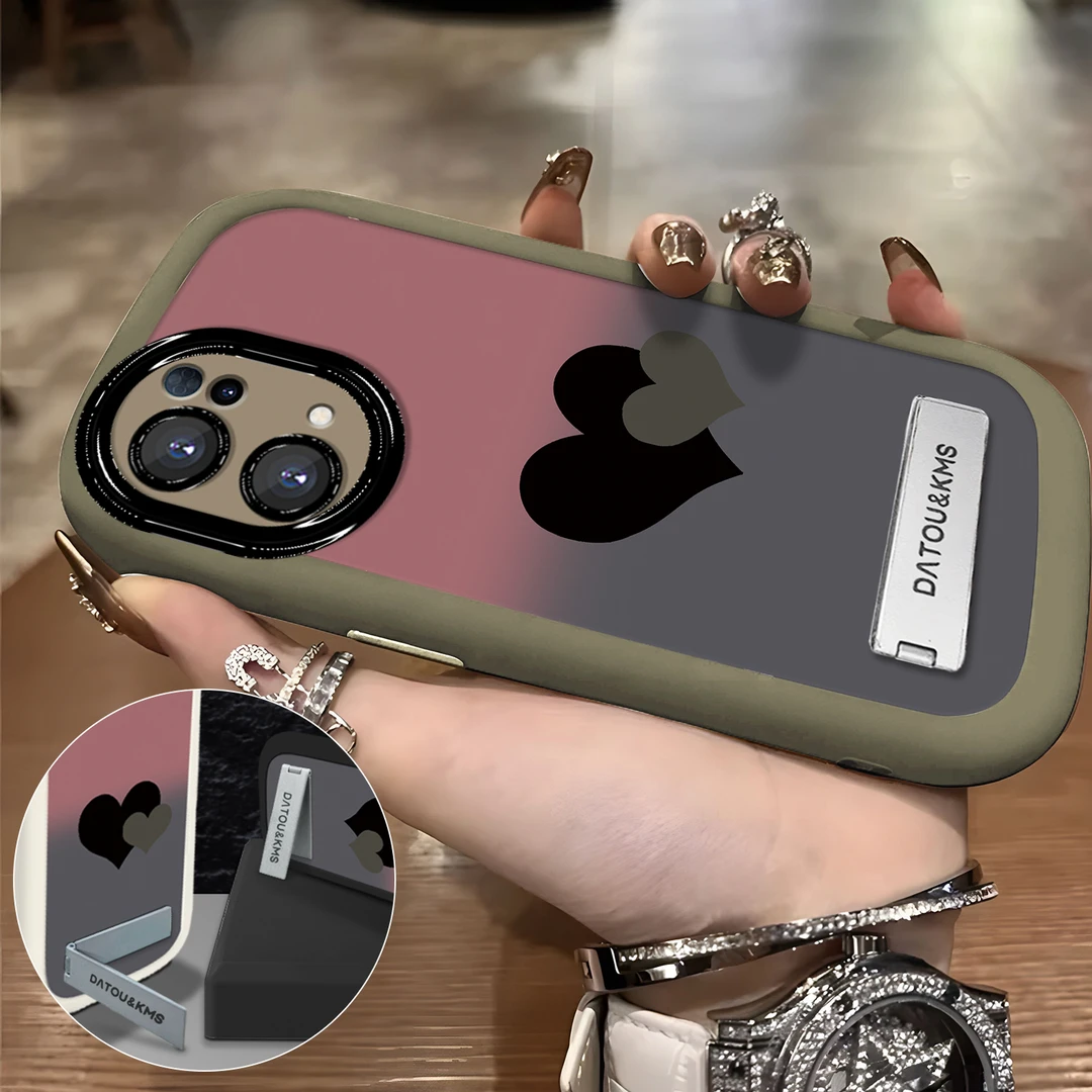 适用于【OPPO】Reno7Pro新款渐变黑粉双爱心女款防摔手机壳