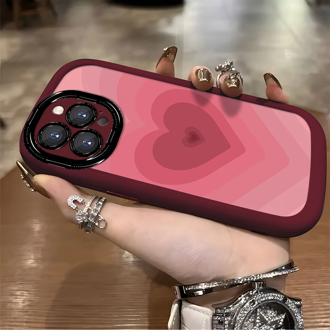 适用于【苹果】15ProMax粉色渐变爱心创意网红新款防摔手机壳