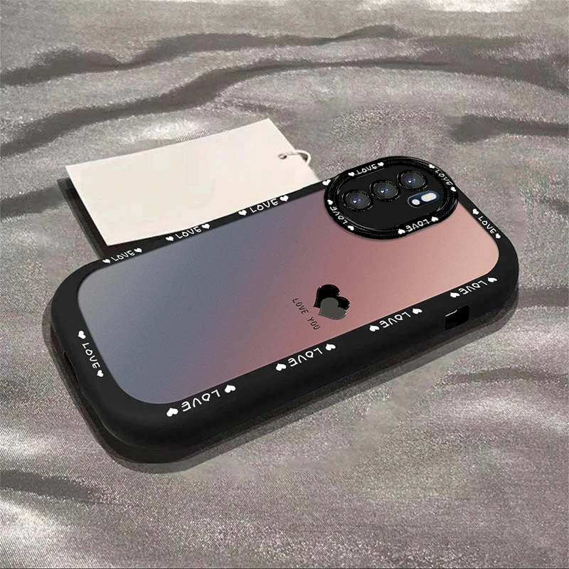 适用于【OPPO】Reno6渐变黑色爱心简约创意网红全包硅胶泡芙壳