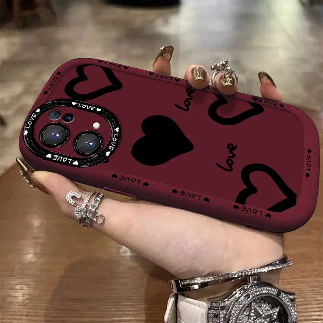 适用于【OPPO】Reno7Pro黑色心心创意简约个性潮流防摔手机壳