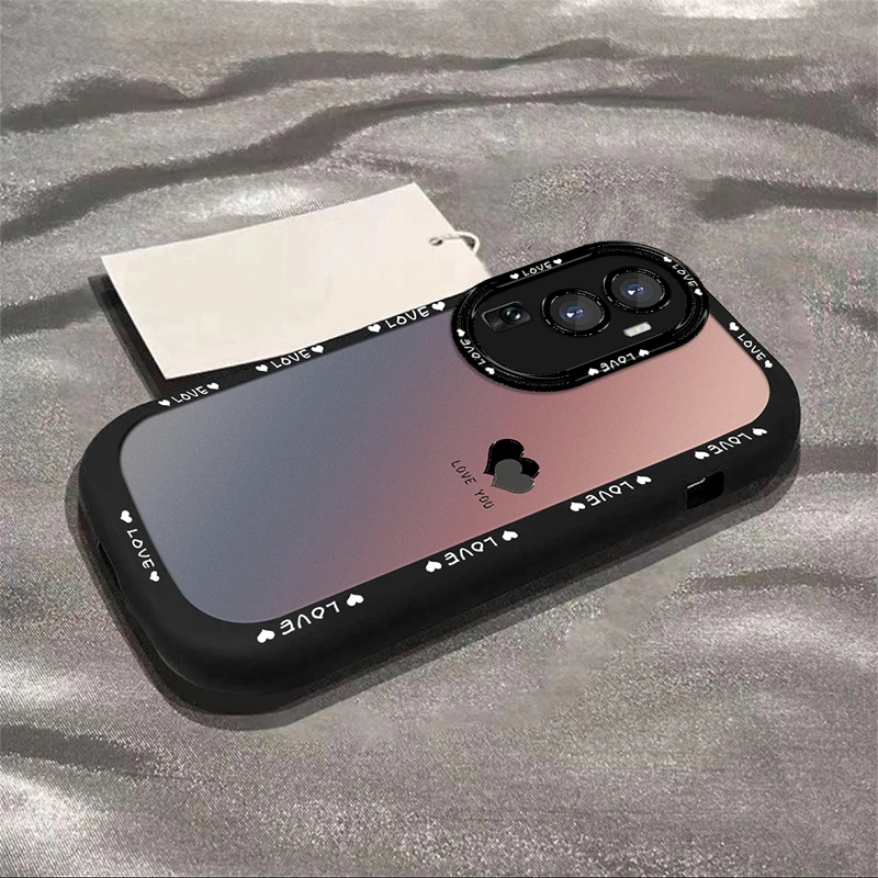适用于【OPPO】Reno10渐变黑色爱心简约创意网红全包硅胶泡芙壳