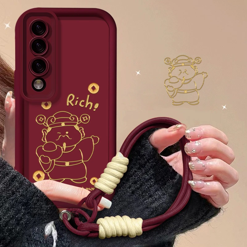 适用于【华为】荣耀90pro金线条财神新年款女款全包防摔手机壳