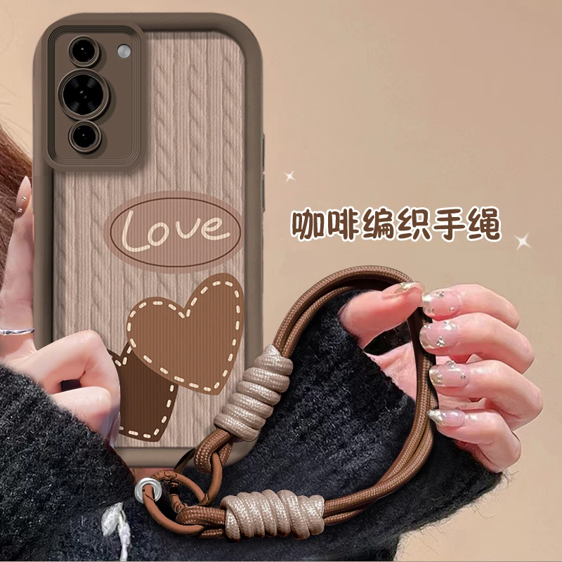 适用于【华为】Nova10棕色双爱心时尚天眼阶梯防摔创意手机壳