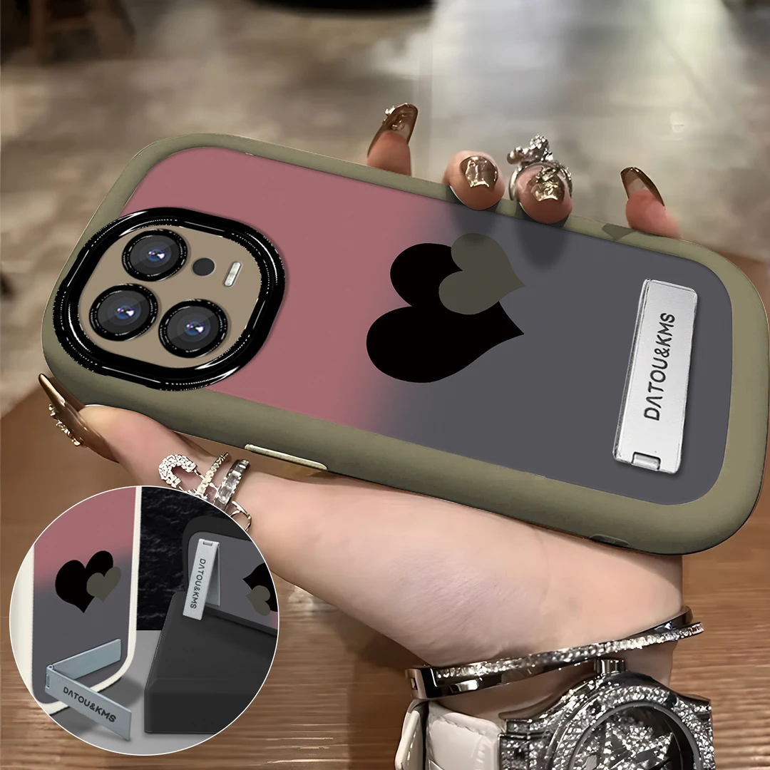 适用于【小米】13新款渐变黑粉双爱心女款防摔手机壳