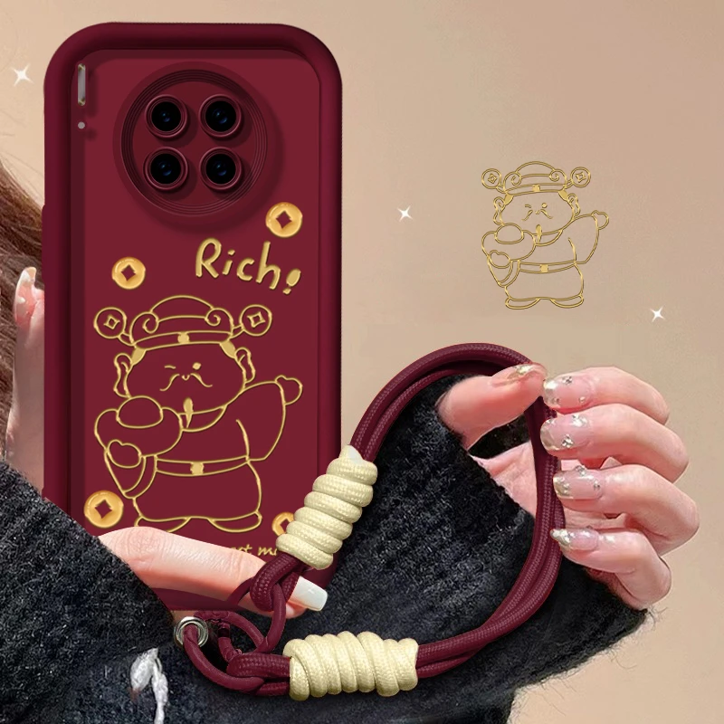 适用于【华为】Mate30/E金线条财神新年款女款全包防摔手机壳