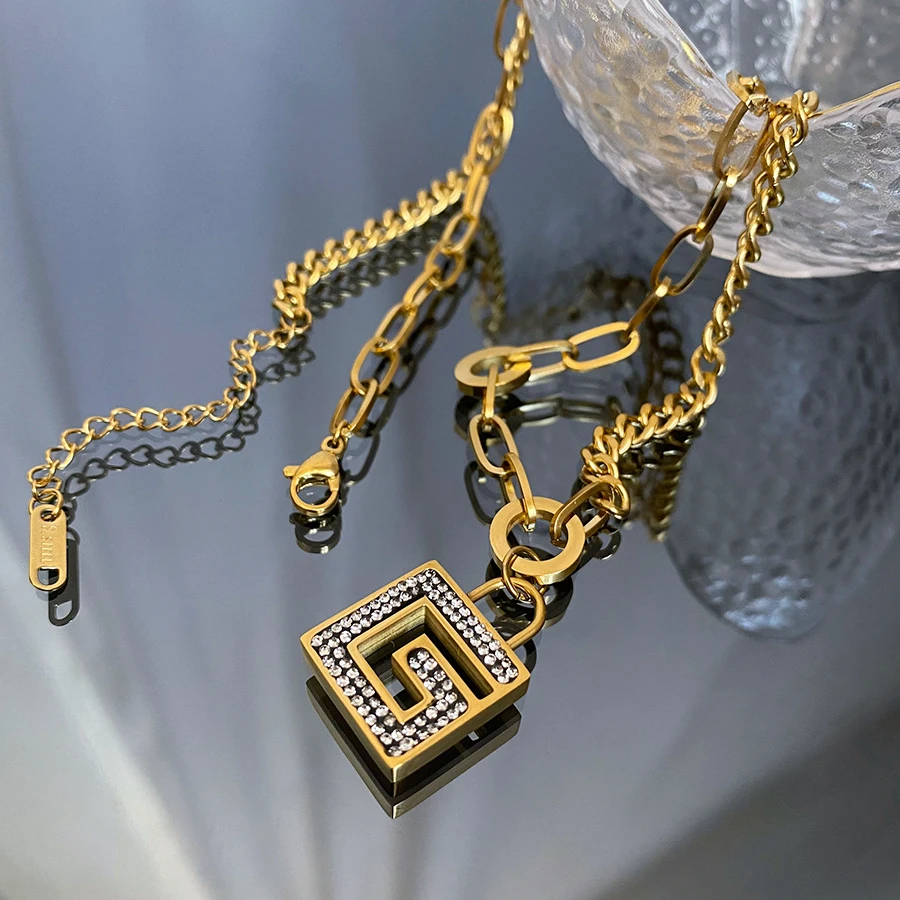 钛钢项链 G字母复古嘻哈风项链女 钛钢长款锁骨链毛衣链金色百搭