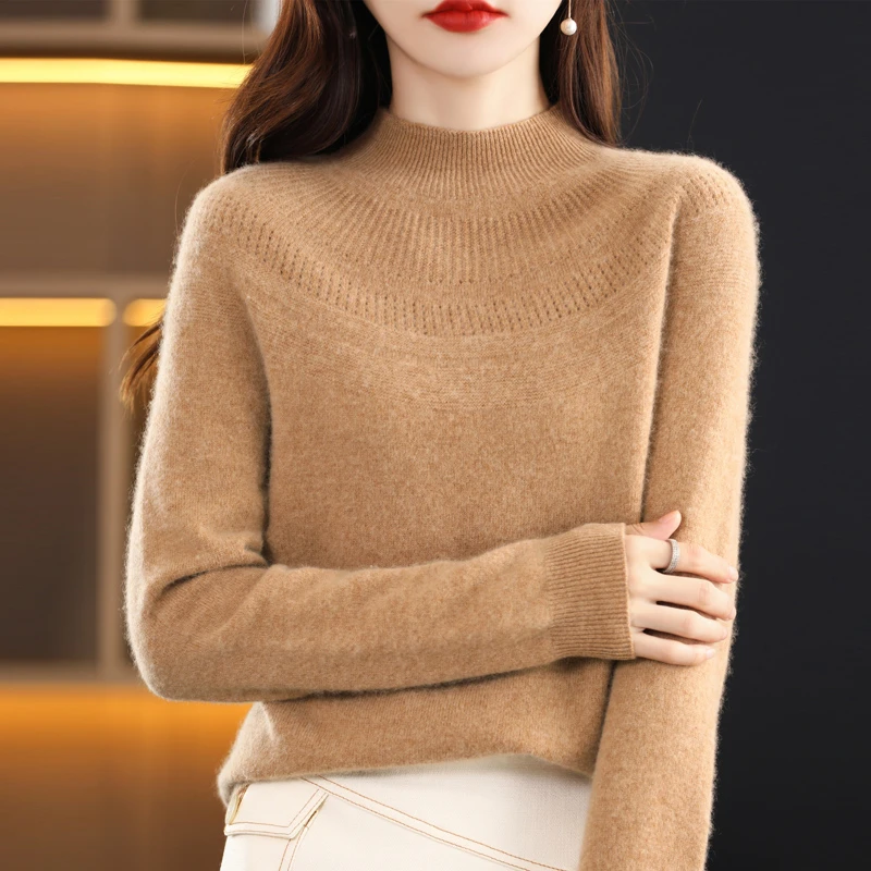 冬100纯羊毛衫女半高领一线成衣羊绒针织衫毛衣显瘦打底衫外穿127