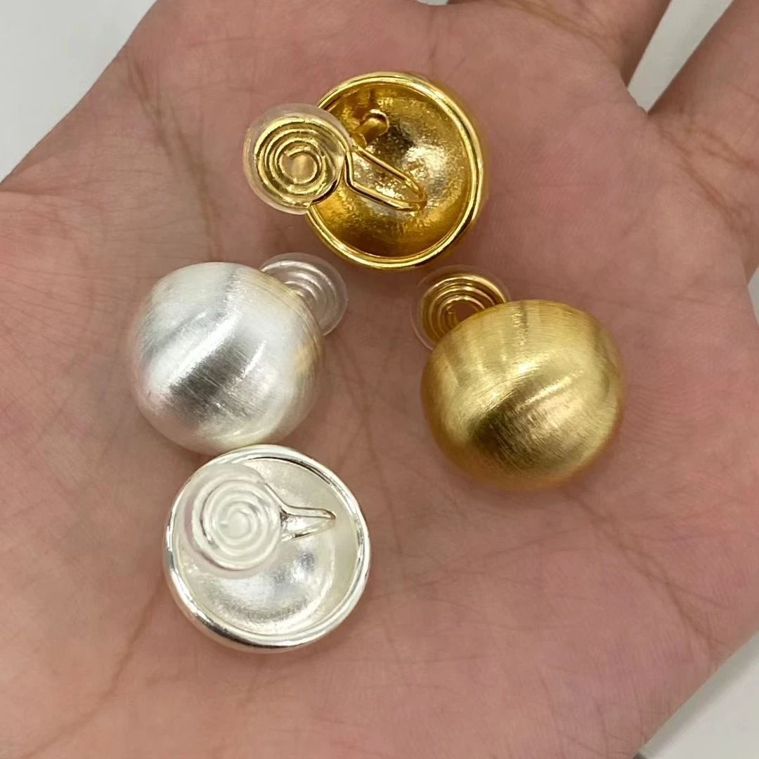 金属拉丝磨砂圆球耳钉女通勤小众感高级感气质耳夹耳饰耳环无耳洞