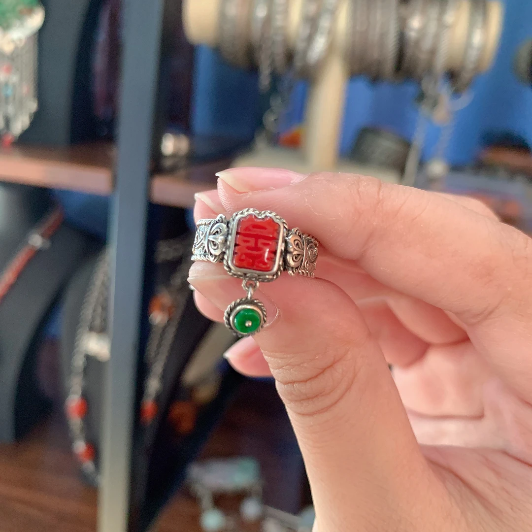 925银戒指 粉丝福利S925银镶嵌喜字开口戒指