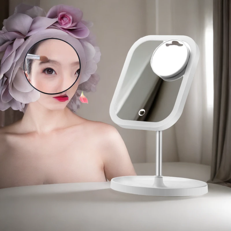 便携化妆镜升降台式带灯梳妆镜美妆镜女生梳妆台家用小镜子补光镜