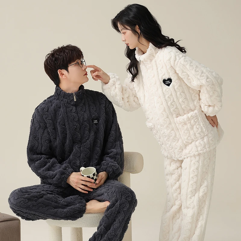 情侣睡衣秋冬季珊瑚绒加厚保暖女士2025新款法兰绒家居服男士套装