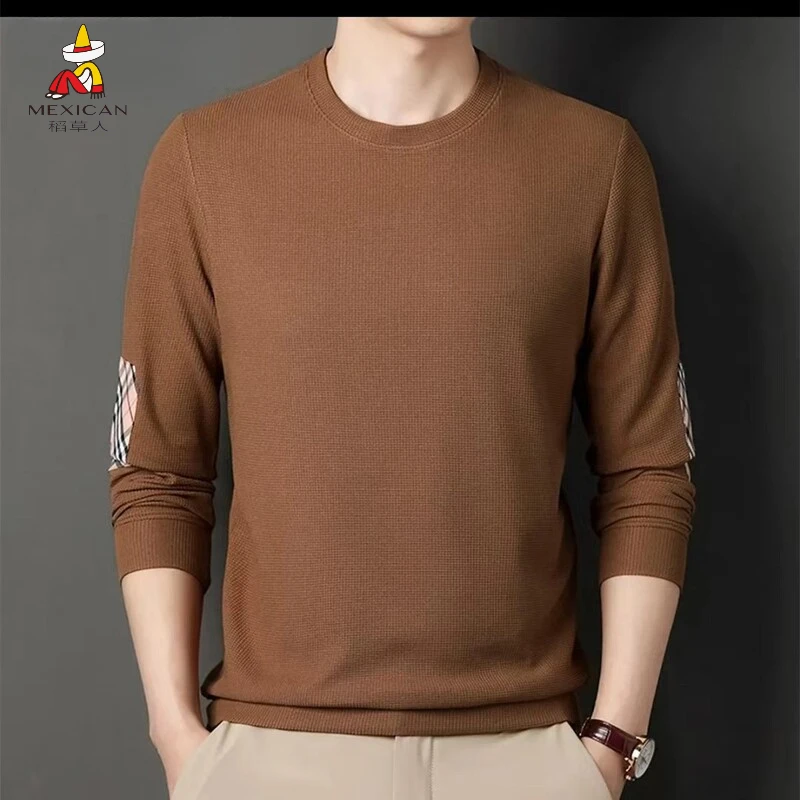 Mexican/稻草人复古面料华夫格卫衣T桖刺绣夏季潮流宽松圆领长袖