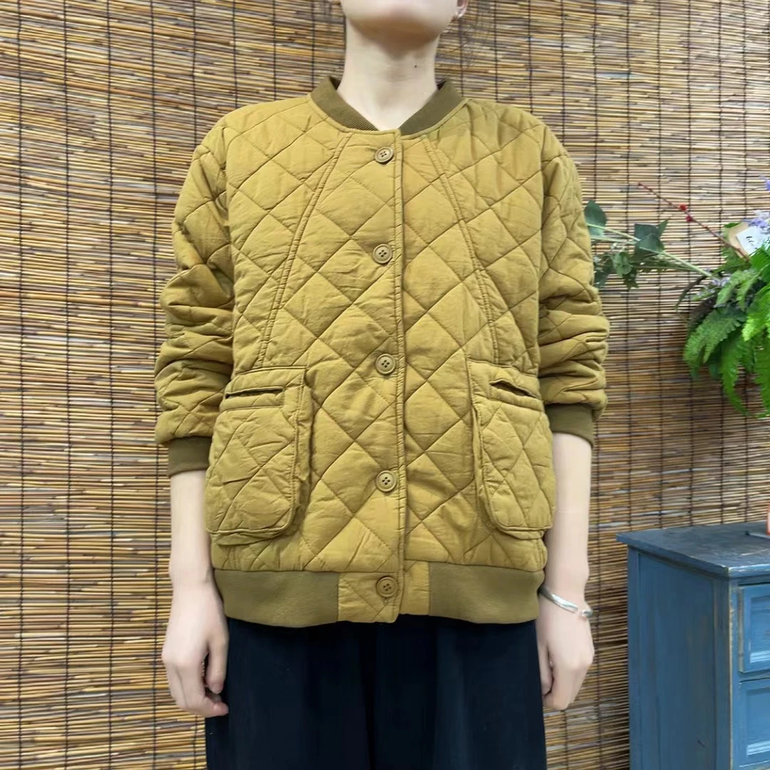 7803新款加厚秋冬时尚菱格简约百搭连帽棉服