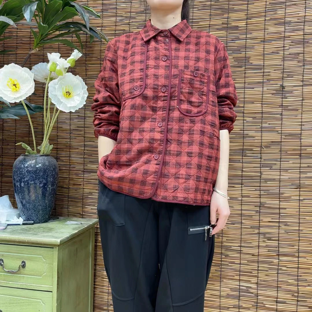 5825新款春秋休闲外套棱形格纹翻领女式宽松显瘦上衣