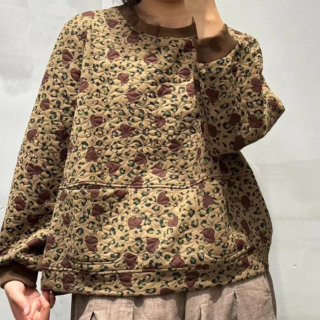 5166新款秋冬季宽松大码复古洋气圆领上衣女装