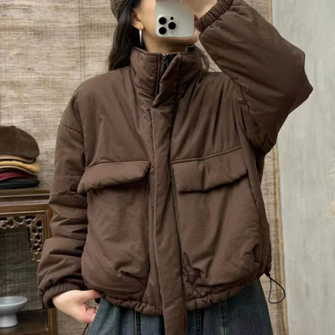 7887新款秋冬加厚休闲百搭减龄纯色上衣棉服