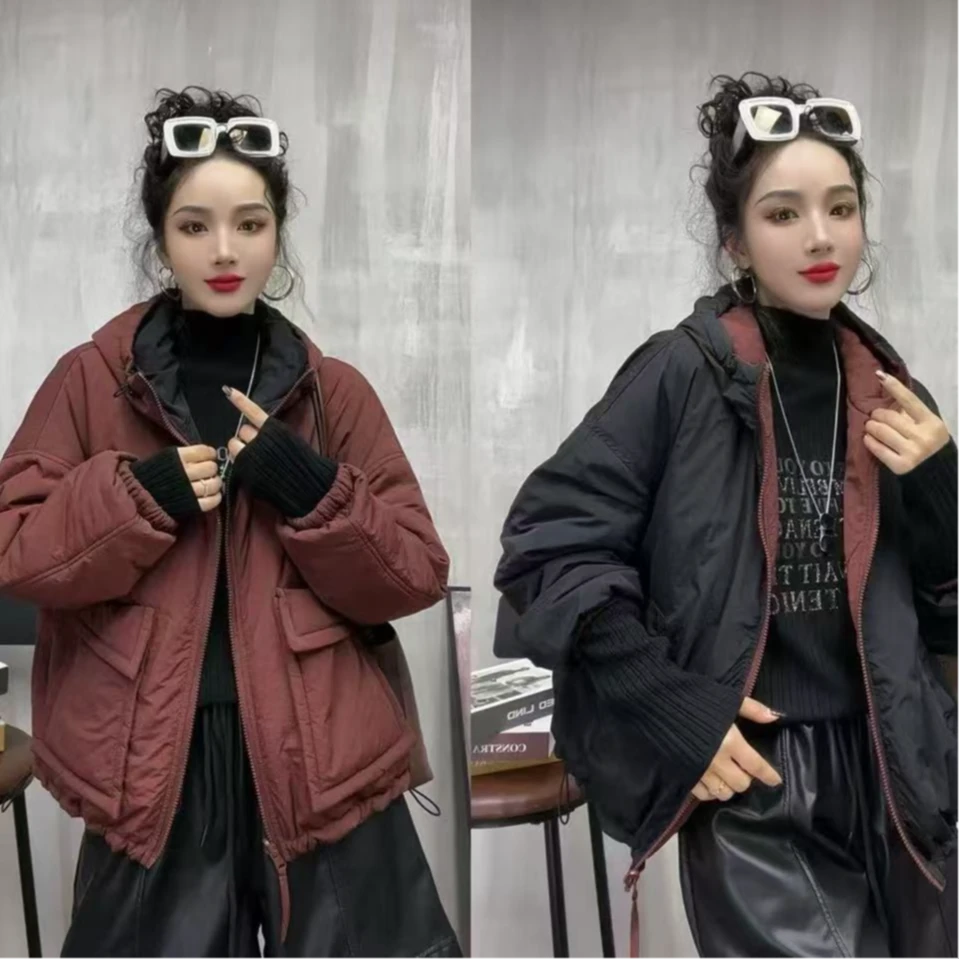 7492新款秋冬双面穿时尚休闲百搭保暖连帽棉服