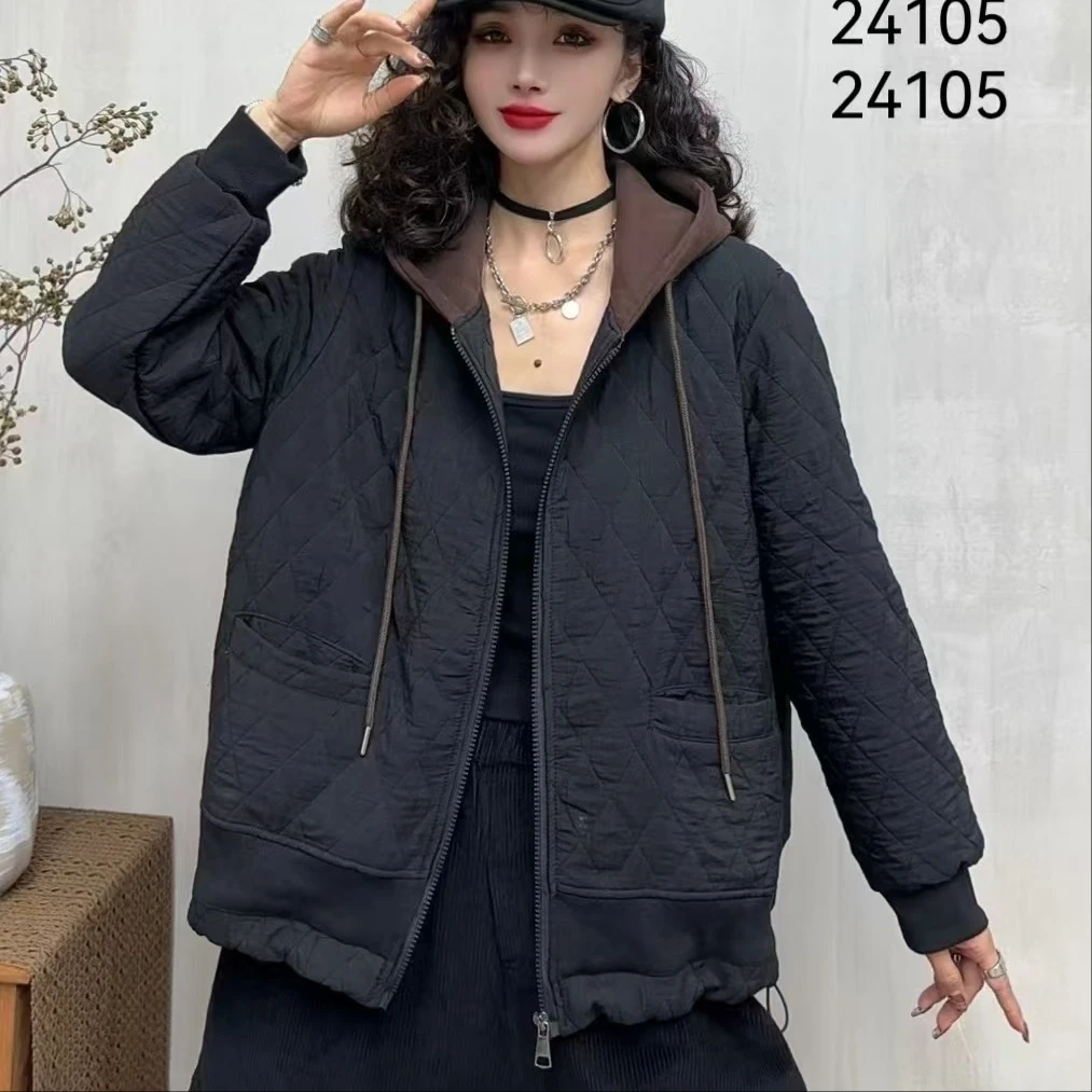 241052新款秋冬休闲百搭气质减龄加厚上衣连帽外套