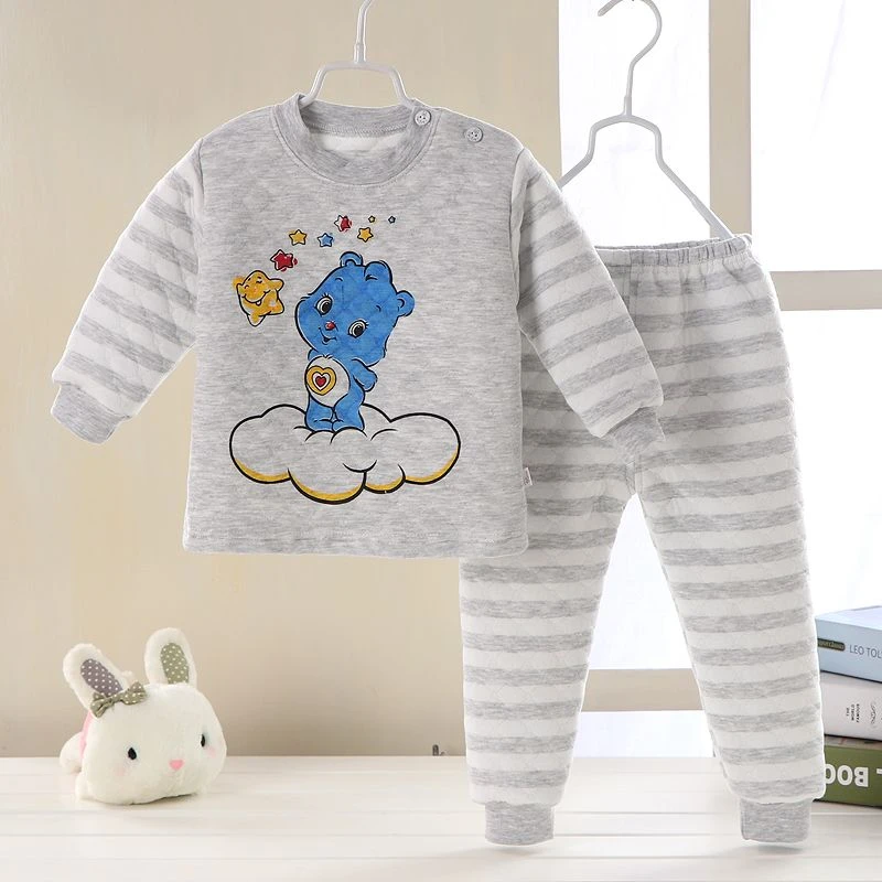 巴拉啦儿童夹棉保暖内衣套装彩棉三层加厚保暖衣秋衣裤宝宝秋冬款