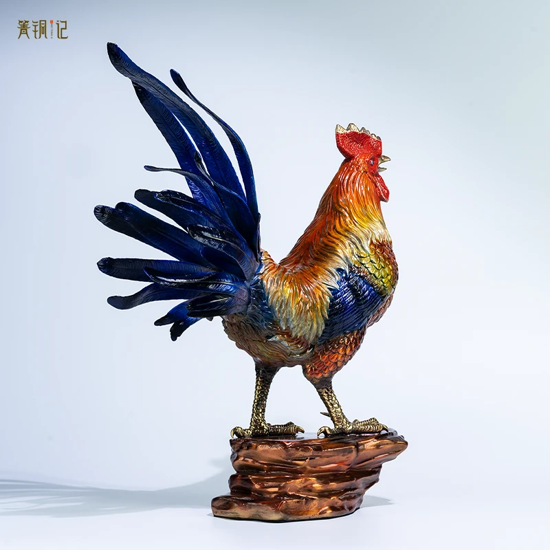 [箐铜记]个性新中式黄铜装饰一鸣惊人公鸡摆件客厅玄关纯手工摆件