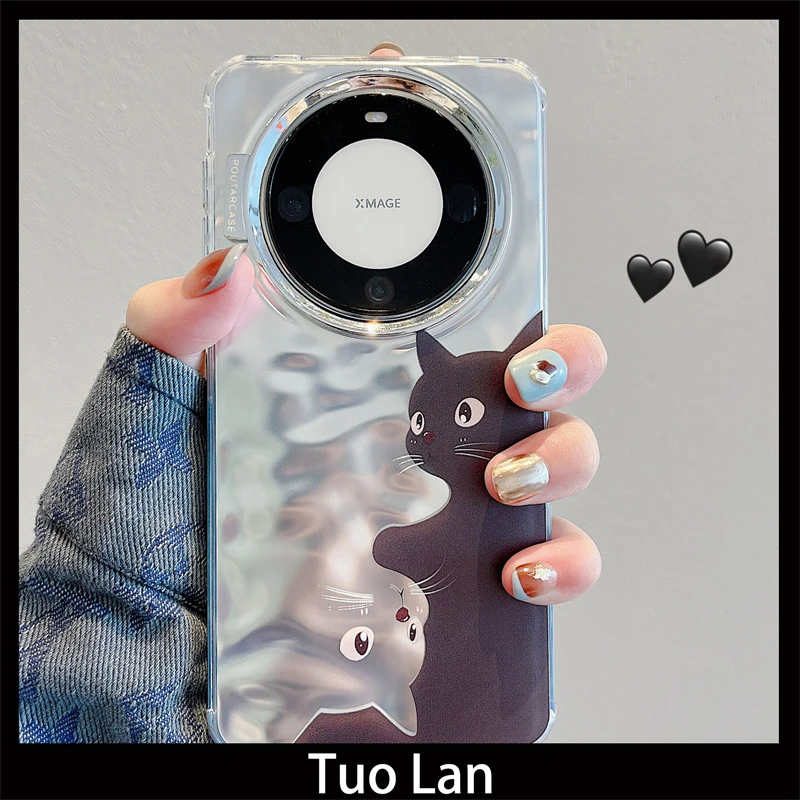 水波纹猫咪华为mate60pro手机壳mate40/50防摔p60/p50荣耀nova9女