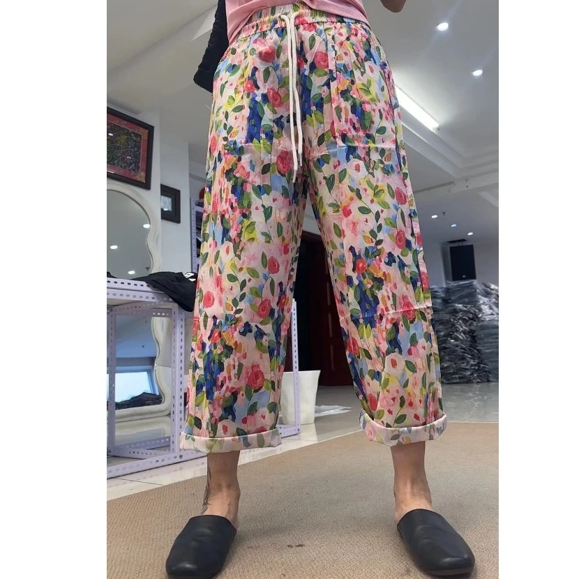 流行款爆款粉色小花裤