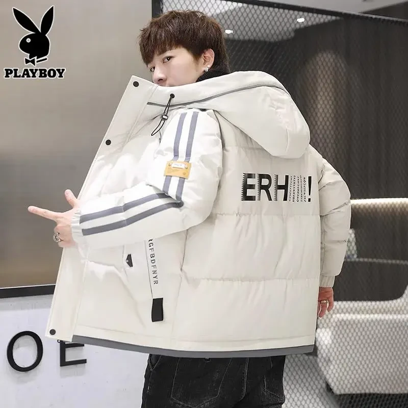花花公子连帽棉衣男士青少年潮流加厚防寒时尚棉服外套男冬季新款