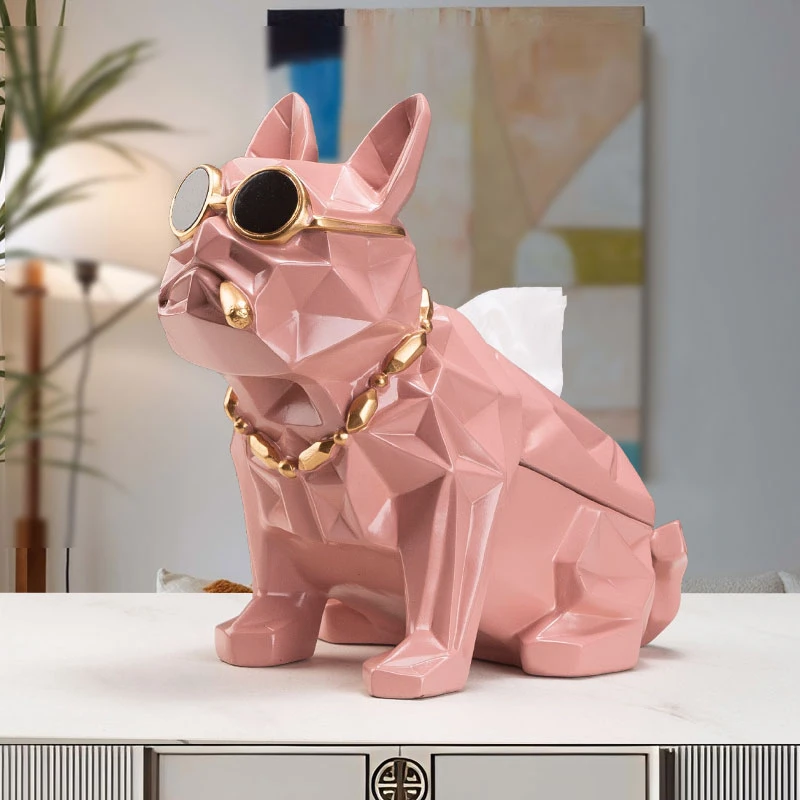 客厅玄关创意新款法斗狗抽纸巾盒入户进门轻奢酒柜钥匙收纳摆件