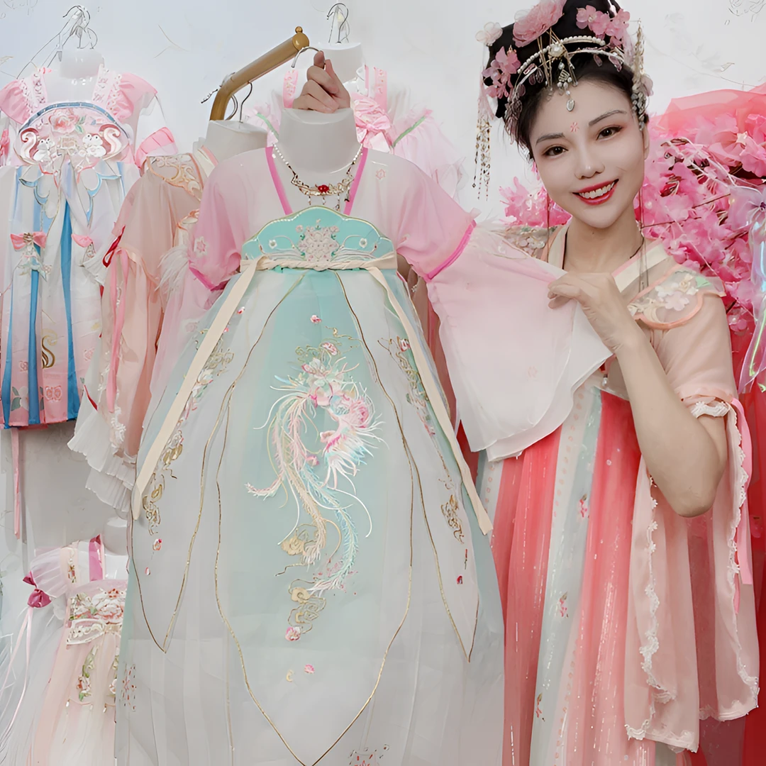 凤羽 女童汉服春秋儿童节超仙长袖古装襦裙重工国风连衣裙夏季