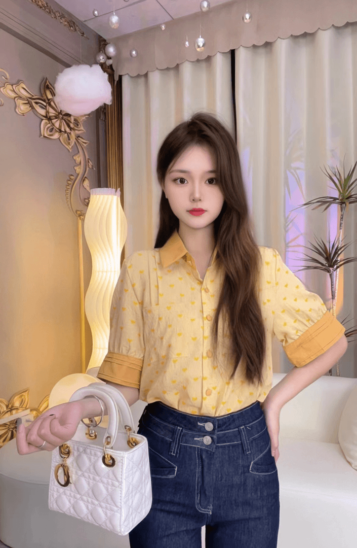 2024夏季定制港风复古设计感气质轻奢时尚衬衫印花洋气减龄