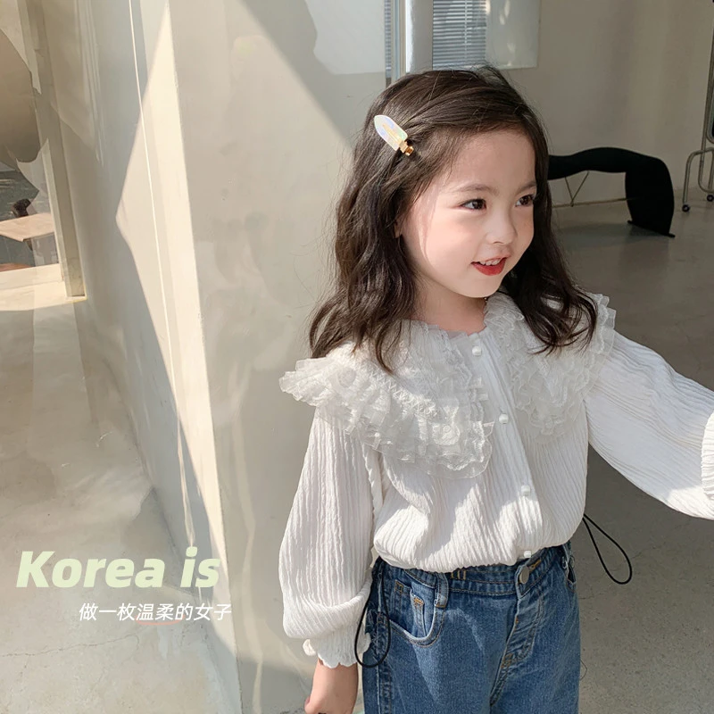 女童衬衫2023春秋款女宝宝蕾丝花边翻领长袖打底衫 RQ331