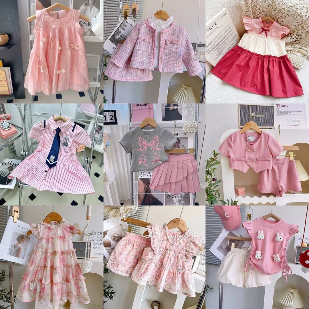 【213-285粉色系列】2024新款过款粉色系列可爱女童连衣裙