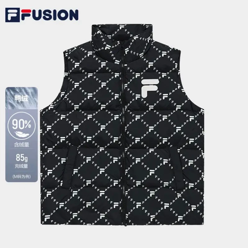 FILA/斐乐潮牌百搭满印老花冬季羽绒马甲无袖羽绒服T11W316902F