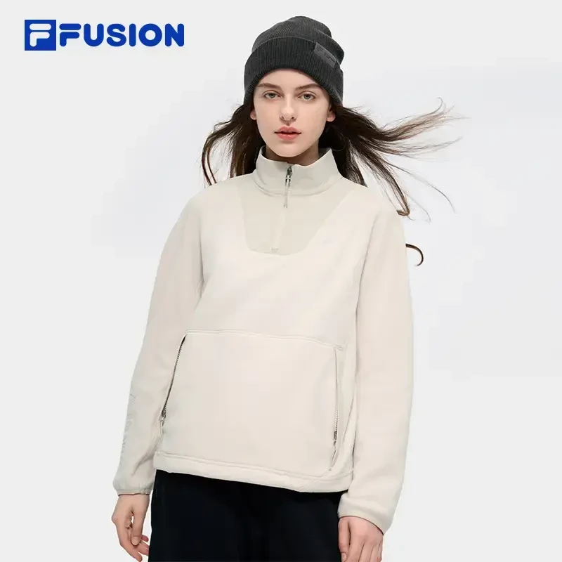 FILAFUSION斐乐潮牌套头卫衣2024冬半拉链摇粒绒上衣T11W441204