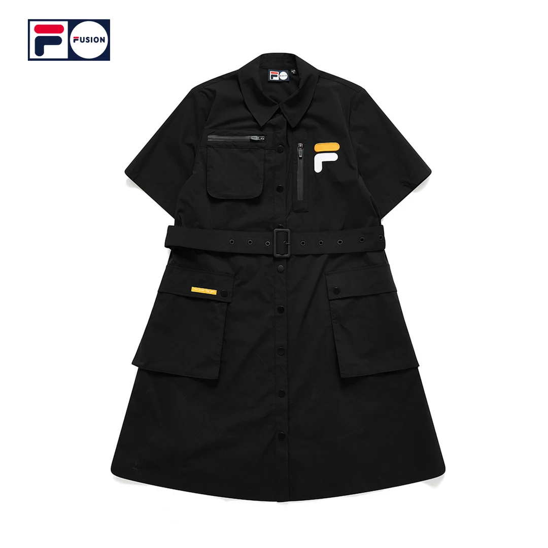 FILA潮牌夏季女款透气时尚【雅丹风】百搭梭织工装连衣裙T11W123301